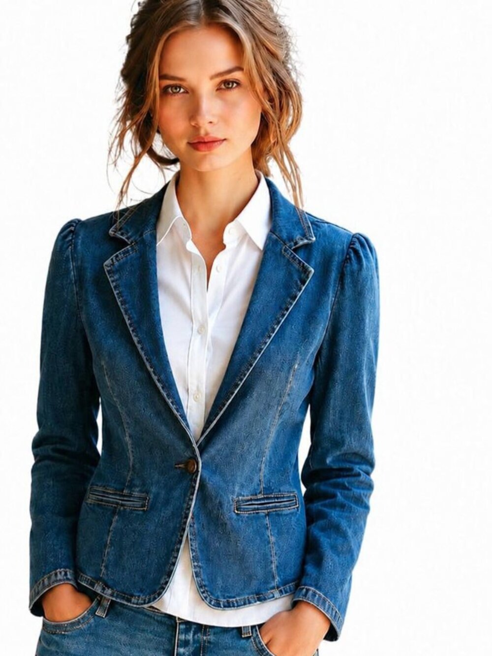 Curve Appeal Cropped denim blazer, cotton rich